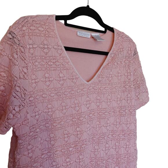 Worthington Woman Stretch Pink Size 1X Plus Size Short Sleeve Top Blouse - Picture 3 of 9